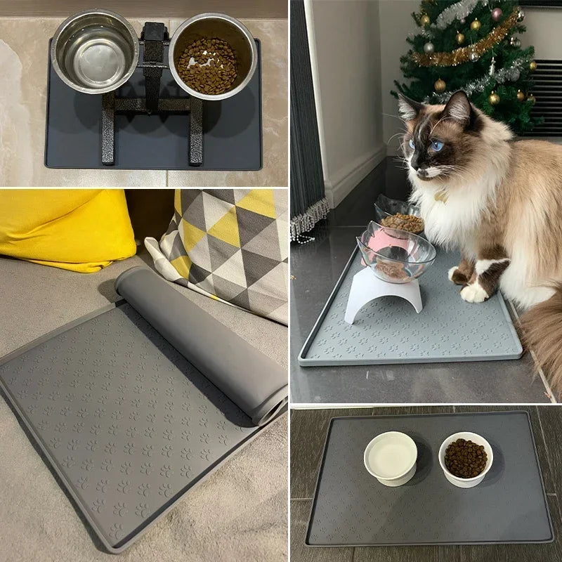 Tappetini Pet Cat Feed Mat Dog Food Place Mat Silicone Waterproof Pet Cat and Dog Drinking Water Feeding Place Mat Bowl Mat Feeder Mat
