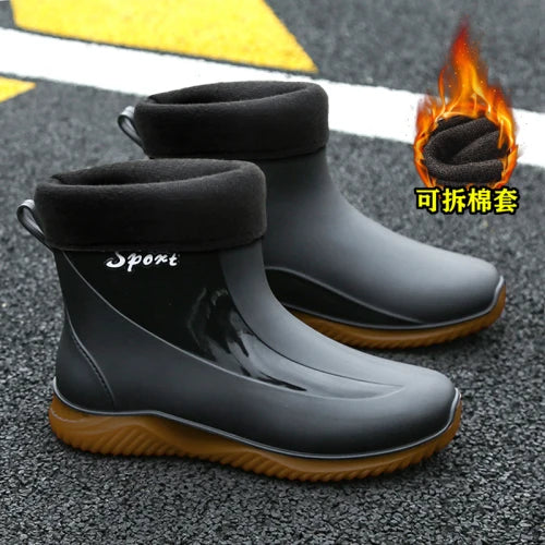 Stivali Winter Outdoors Rain Boots Mens Short Tube Outdoor Special Non-Slip Waterproof Velvet Warm Rubber Shoes Fishing Men's Rain Boots