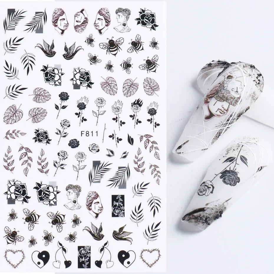 Winter Christmas Nail Sticker Snowflake Magpie Bird 3D Slider Leaf Halloween New Year Design Decoration Manicure 2023 Trend Foil