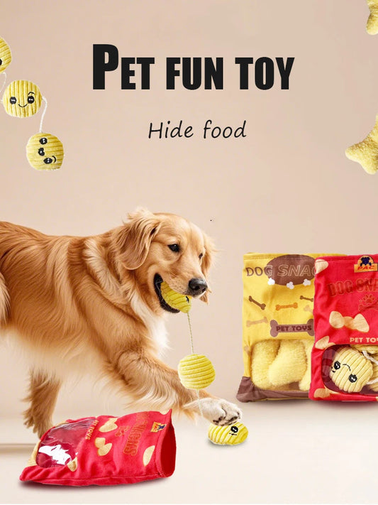 Pet Toys for Dogs Cats - Plush Squeaky Chew Teething Toys, Interactive Crinkle Noise Bite-Proof Puzzle Treat Hide Play Set