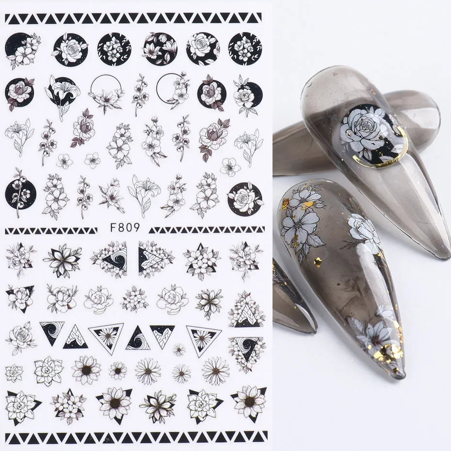 Winter Christmas Nail Sticker Snowflake Magpie Bird 3D Slider Leaf Halloween New Year Design Decoration Manicure 2023 Trend Foil