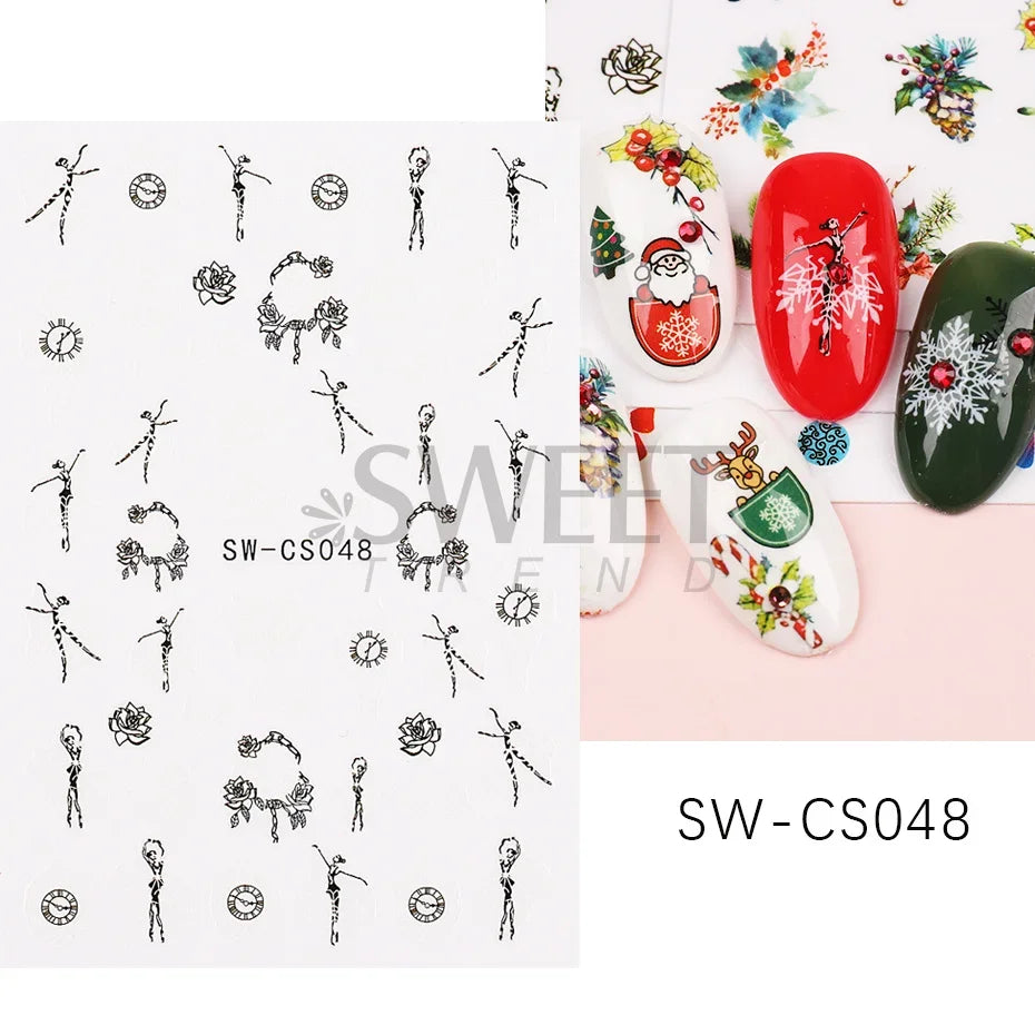 Winter Christmas Nail Sticker Snowflake Magpie Bird 3D Slider Leaf Halloween New Year Design Decoration Manicure 2023 Trend Foil