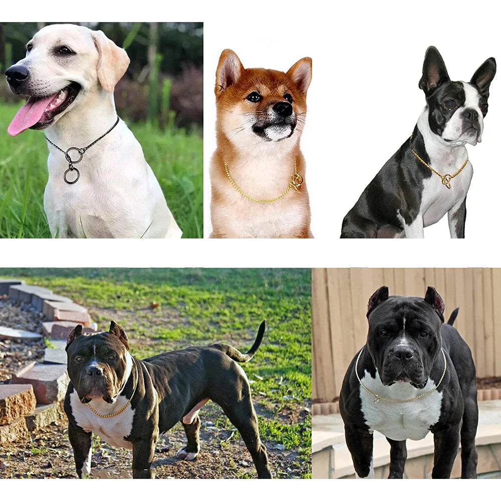 Snake Chain Dog Collar Rustproof Stainless Steel Pet Metal Slip Chains Dog Show Training Choker Collar Puppy Cuban Link Necklace