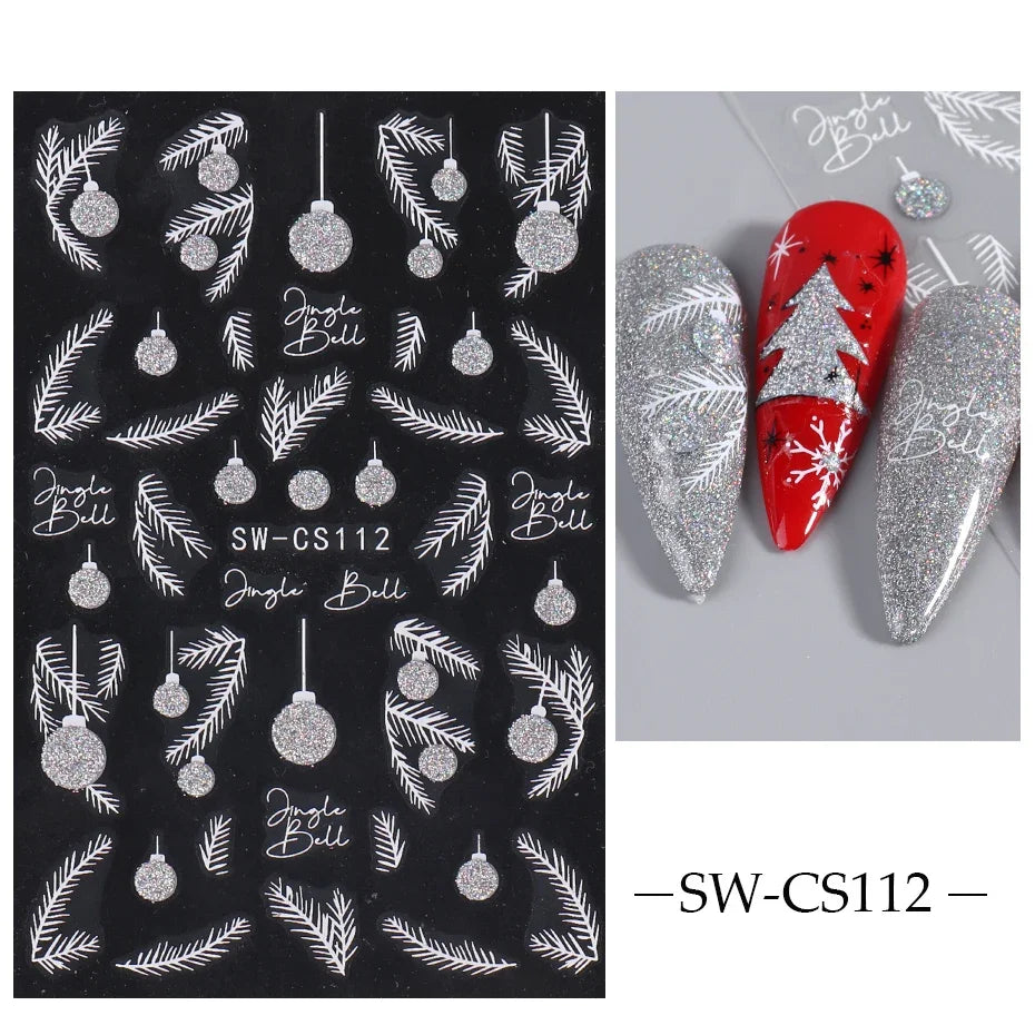 Winter Christmas Nail Sticker Snowflake Magpie Bird 3D Slider Leaf Halloween New Year Design Decoration Manicure 2023 Trend Foil