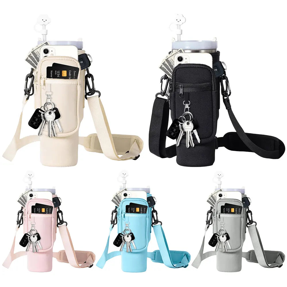 Water Bottle Case Cover Bag With Adjustable Shoulder Strap For Stanley Quencher Cup Sleeve Neoprene Bottle Holder Pouch