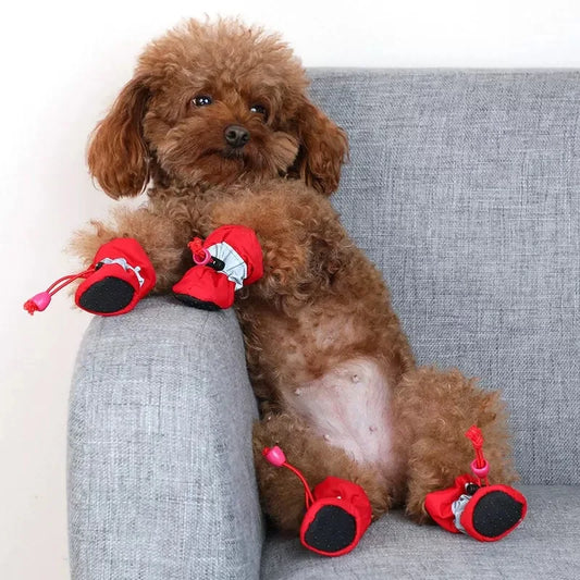 Scarpe 4pcs/set Waterproof Antiskid Puppy Shoes Winter Warm Plus Velvet Anti-slip Rain Snow Boots For Small Dog Cats Snow Socks