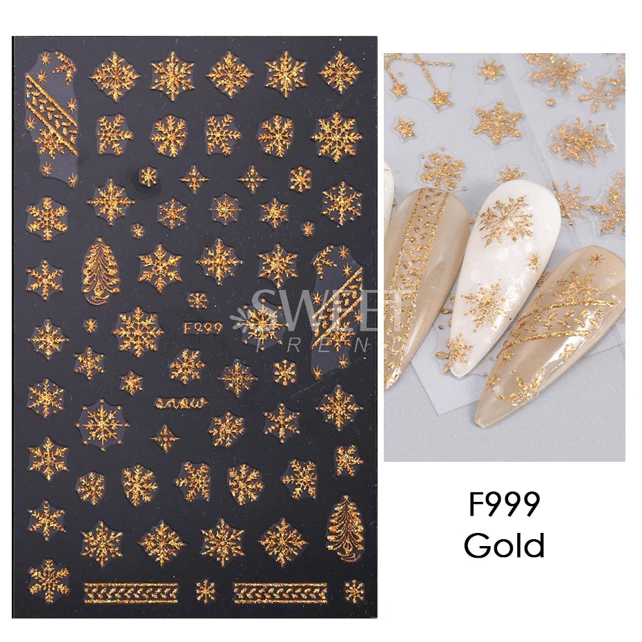 Winter Christmas Nail Sticker Snowflake Magpie Bird 3D Slider Leaf Halloween New Year Design Decoration Manicure 2023 Trend Foil
