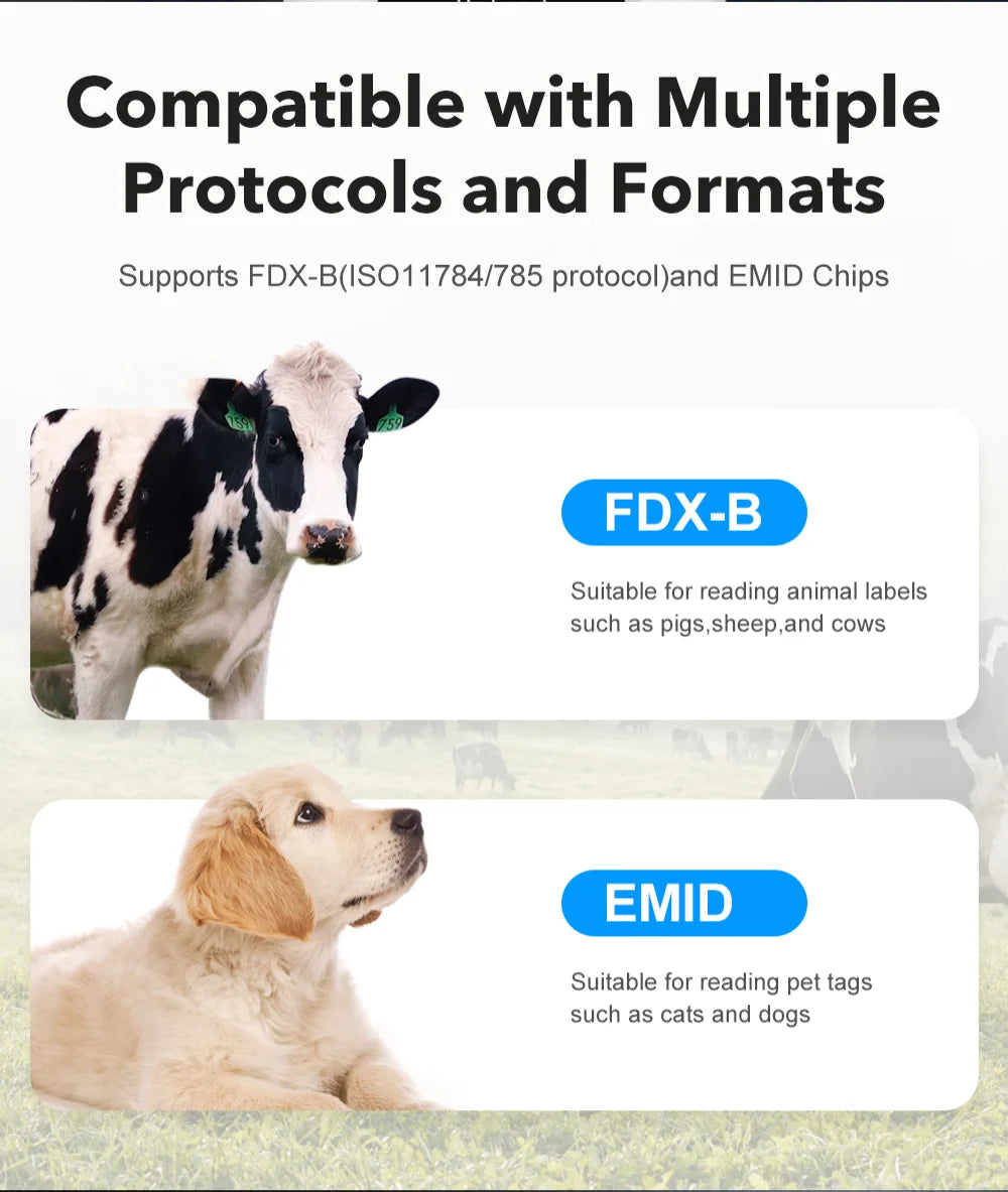 W91A Animal RFID Reader 134.2Khz/125Khz Pet FDX-B EMID Adjustable Sound Brightness USB Dog Cat Horse Handheld Microchip Scanner