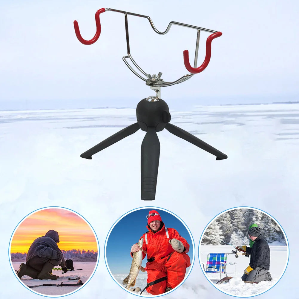 Supporti Portable Ice Fishing Rod Holder Easily Installation Double-Head Fish Pole Holder Adjustable Angle Metal Folding Rod Holder