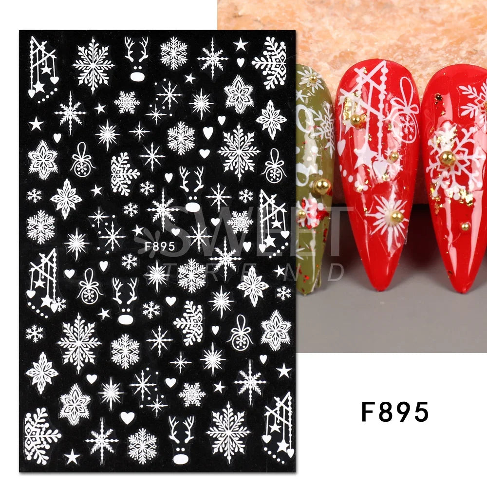 Winter Christmas Nail Sticker Snowflake Magpie Bird 3D Slider Leaf Halloween New Year Design Decoration Manicure 2023 Trend Foil