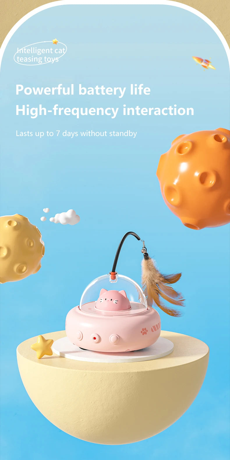 Smart Teaser Cat Toy Electric UFO Cat Teaser Stick With Bell Training Pet Toys Replaceable Feather Interactive Cat Supplies