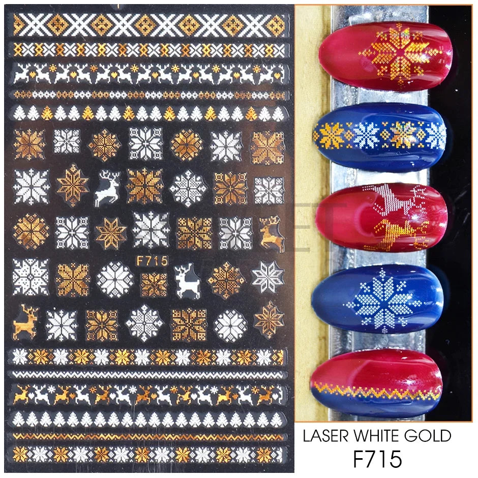 Winter Christmas Nail Sticker Snowflake Magpie Bird 3D Slider Leaf Halloween New Year Design Decoration Manicure 2023 Trend Foil