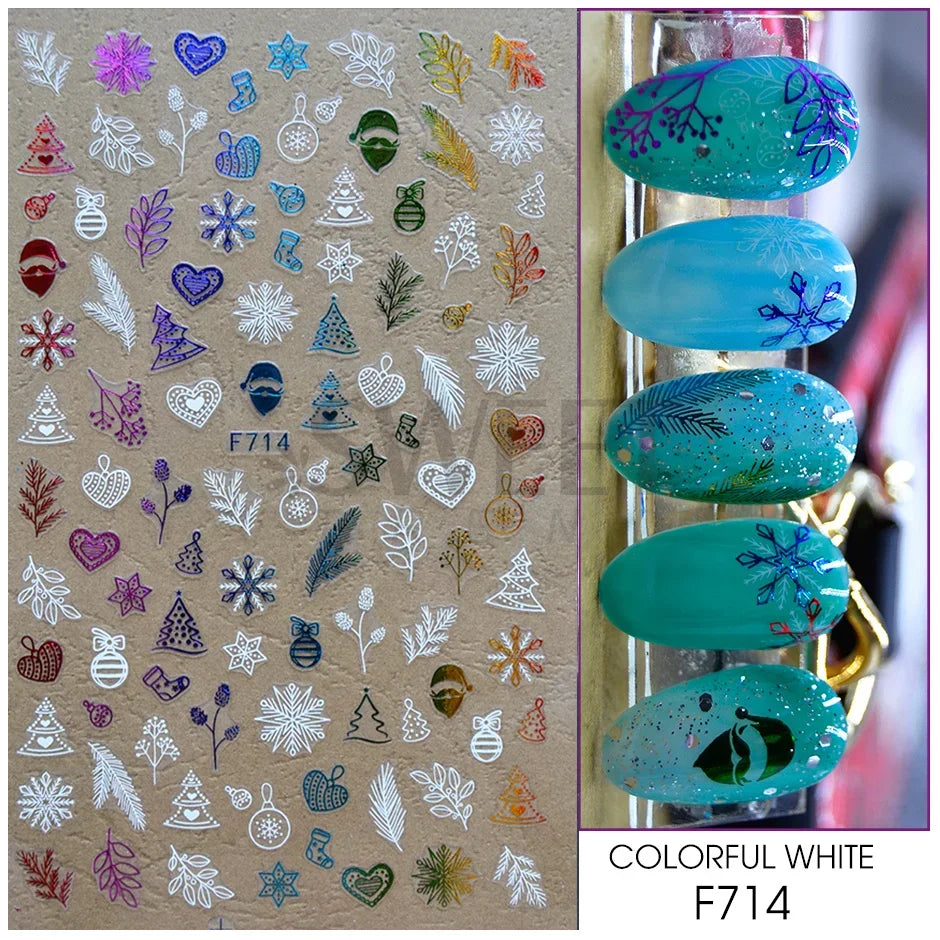 Winter Christmas Nail Sticker Snowflake Magpie Bird 3D Slider Leaf Halloween New Year Design Decoration Manicure 2023 Trend Foil