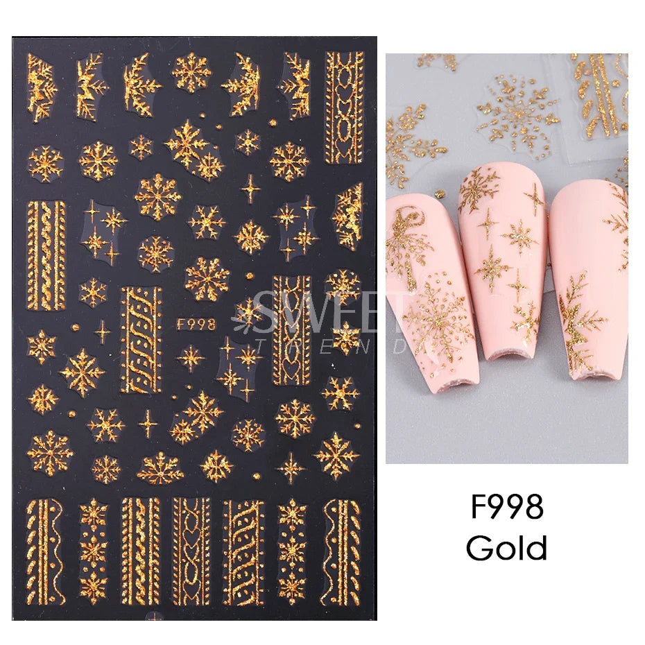 Winter Christmas Nail Sticker Snowflake Magpie Bird 3D Slider Leaf Halloween New Year Design Decoration Manicure 2023 Trend Foil