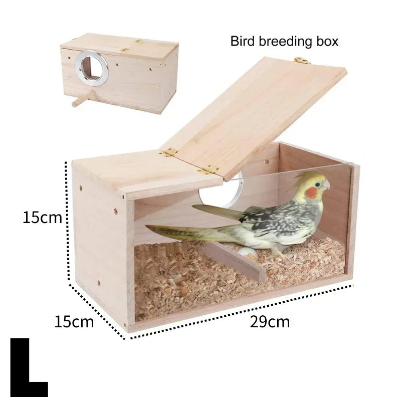 Transparent Design Parakeet Bird House Nest Easy To Cleaning Creative Solid Wood Parrot House Smooth Edges Bird Breeding Box