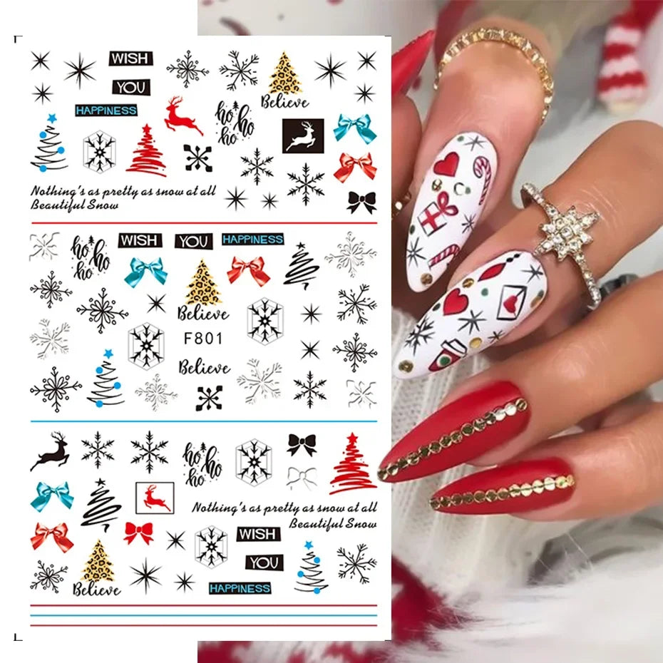 Winter Christmas Nail Sticker Snowflake Magpie Bird 3D Slider Leaf Halloween New Year Design Decoration Manicure 2023 Trend Foil