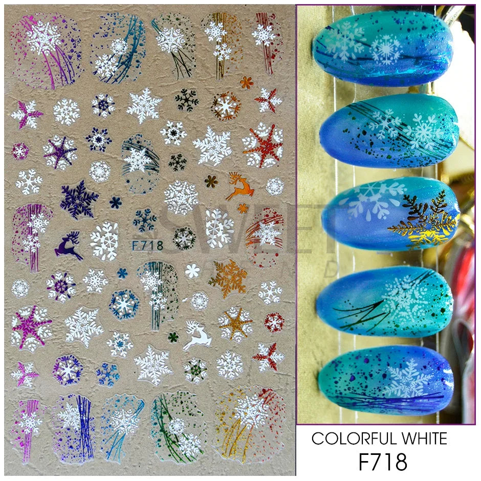Winter Christmas Nail Sticker Snowflake Magpie Bird 3D Slider Leaf Halloween New Year Design Decoration Manicure 2023 Trend Foil