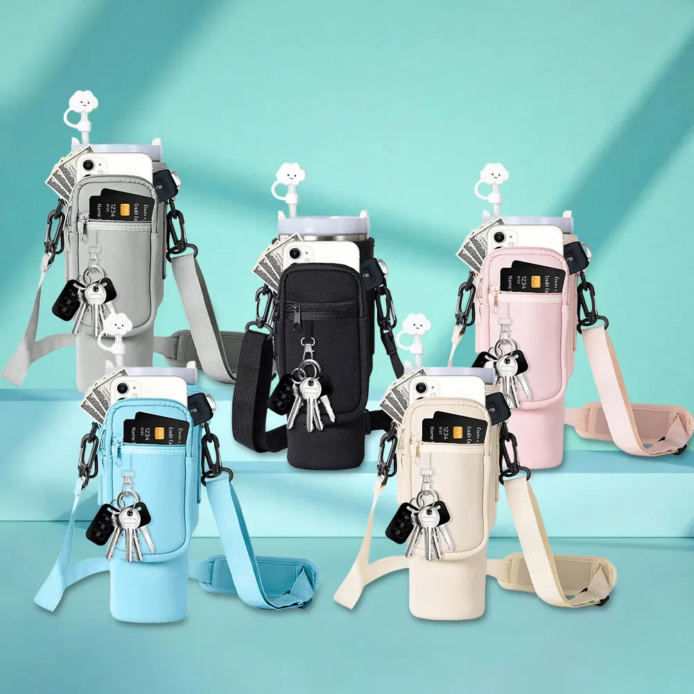 Water Bottle Case Cover Bag With Adjustable Shoulder Strap For Stanley Quencher Cup Sleeve Neoprene Bottle Holder Pouch