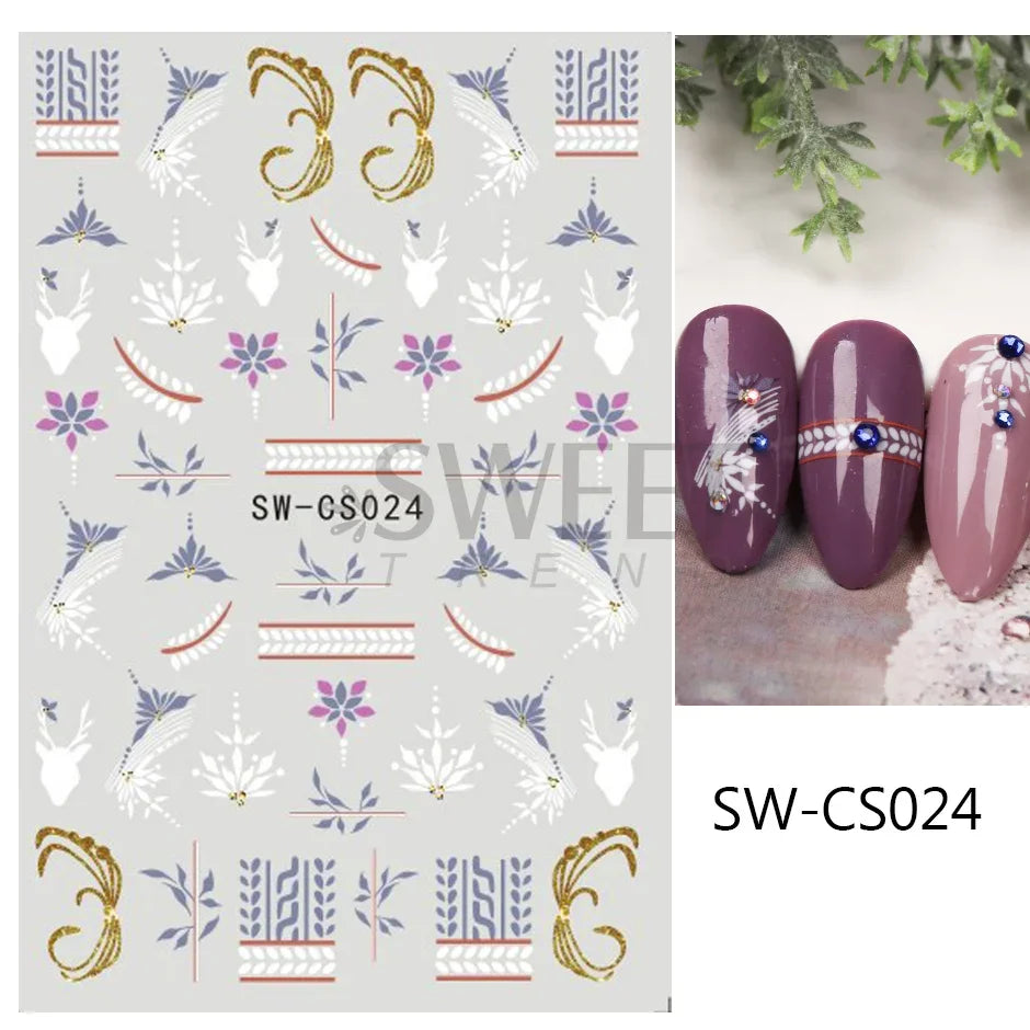 Winter Christmas Nail Sticker Snowflake Magpie Bird 3D Slider Leaf Halloween New Year Design Decoration Manicure 2023 Trend Foil