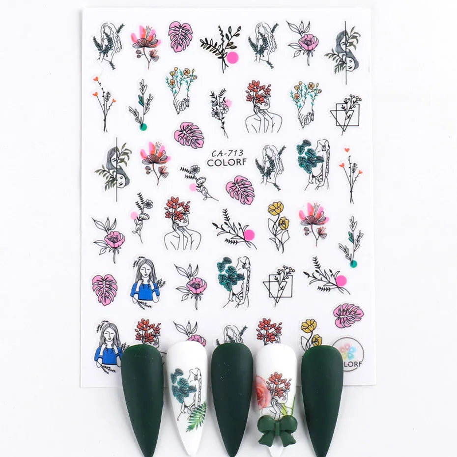 Winter Christmas Nail Sticker Snowflake Magpie Bird 3D Slider Leaf Halloween New Year Design Decoration Manicure 2023 Trend Foil