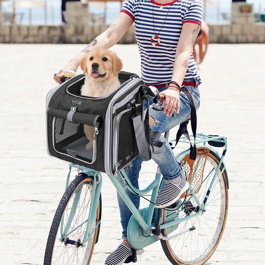 Trasportini Dog or Cat Bike Basket, Expandable Soft Sided Pet Carrier Backpack with 4 Open Doors, Foldable Dog Bike Carrier