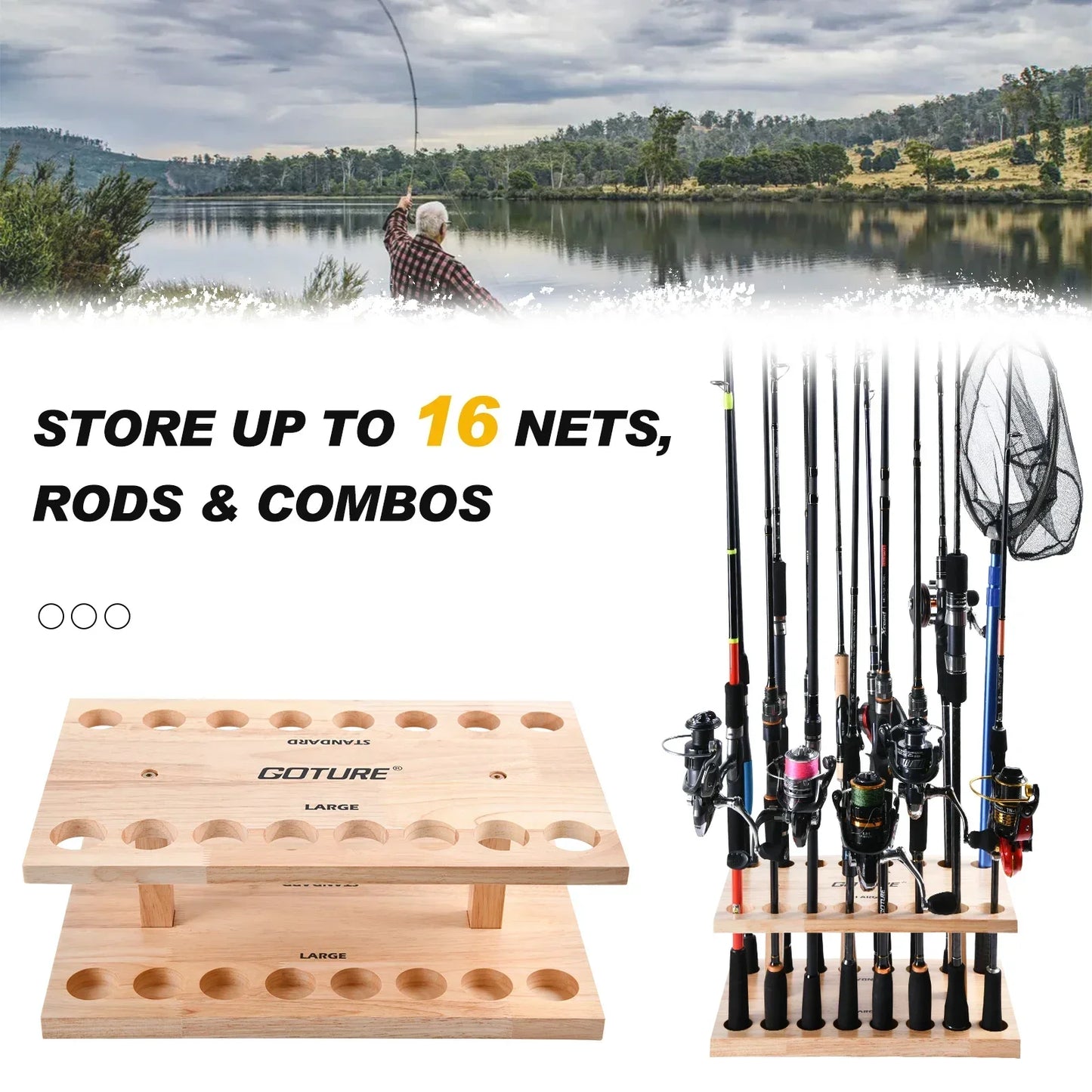 001-Rastrelliera in Legno per 16 Canne da Pesca – Salvaspazio