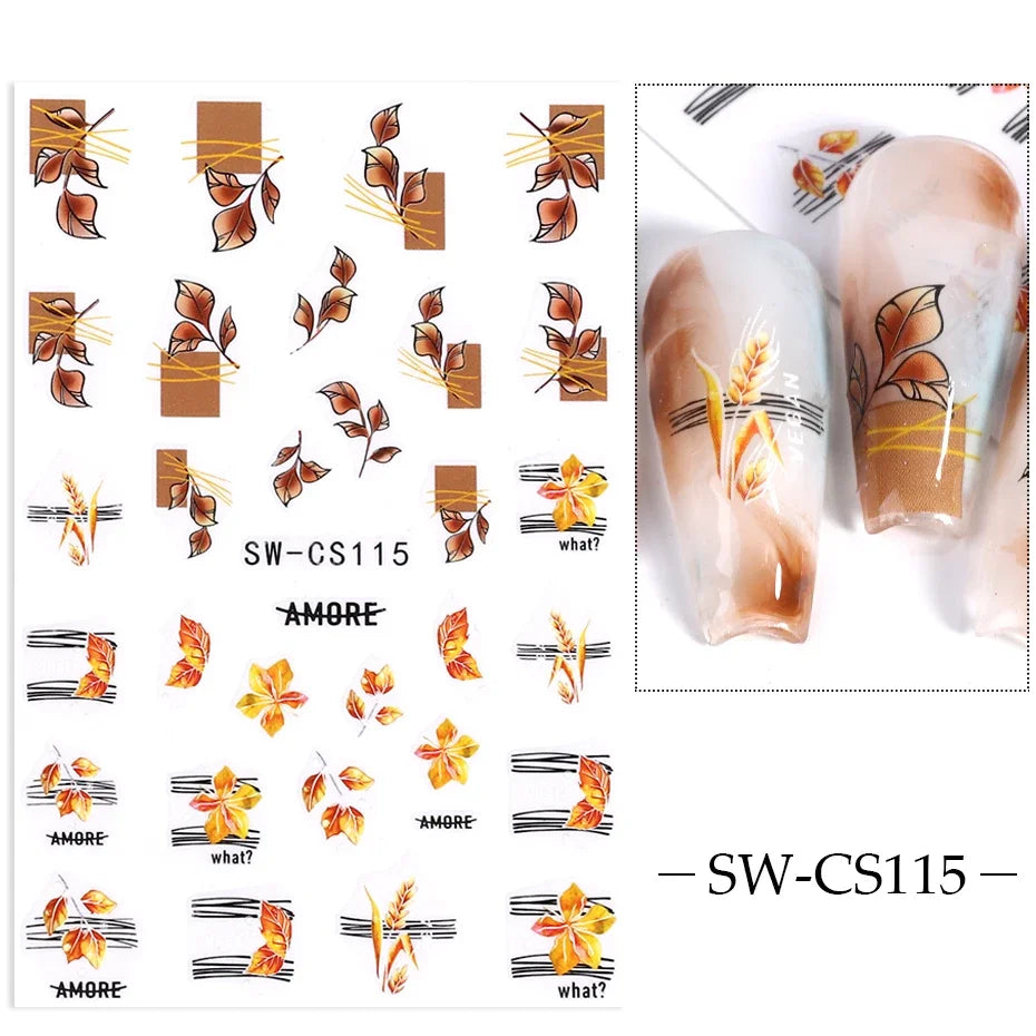 Winter Christmas Nail Sticker Snowflake Magpie Bird 3D Slider Leaf Halloween New Year Design Decoration Manicure 2023 Trend Foil