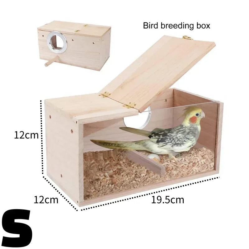 Transparent Design Parakeet Bird House Nest Easy To Cleaning Creative Solid Wood Parrot House Smooth Edges Bird Breeding Box