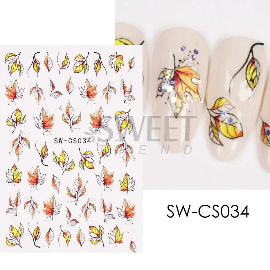 Winter Christmas Nail Sticker Snowflake Magpie Bird 3D Slider Leaf Halloween New Year Design Decoration Manicure 2023 Trend Foil