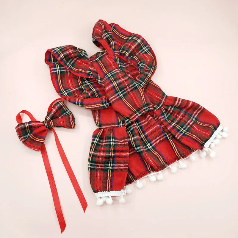 Vestiti Christmas Dog Dresses Strap Autumn Winter Dog Clothing Skirt Cat Pet Clothing Cosplay Christmas Checker Clothes for Small Dog