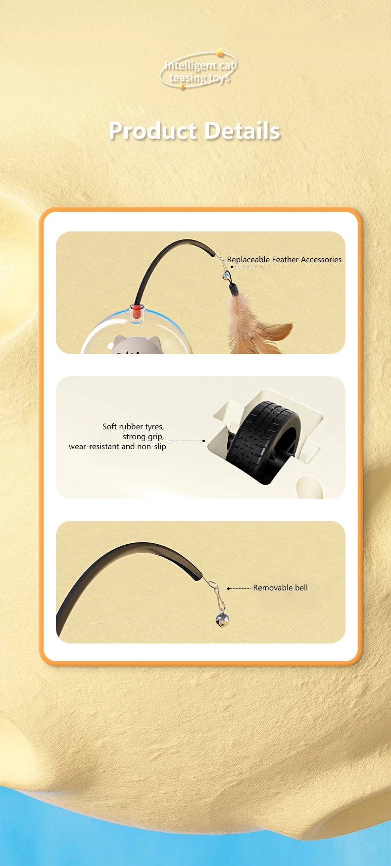 Smart Teaser Cat Toy Electric UFO Cat Teaser Stick With Bell Training Pet Toys Replaceable Feather Interactive Cat Supplies