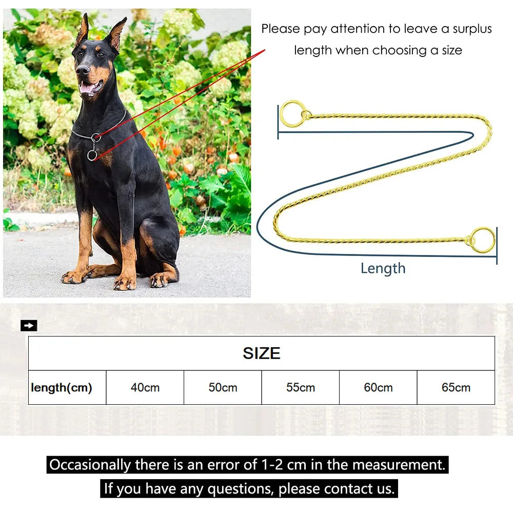 Snake Chain Dog Collar Rustproof Stainless Steel Pet Metal Slip Chains Dog Show Training Choker Collar Puppy Cuban Link Necklace