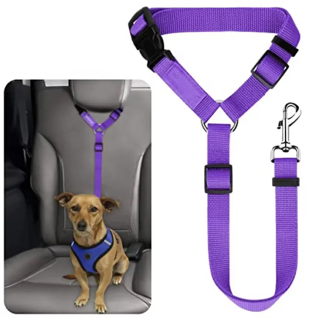 Solid Color Two-in-one Pet Car Seat Belt Nylon Lead Leash Backseat Safety Belt Adjustable Dogs Harness Collar Pet Accessories