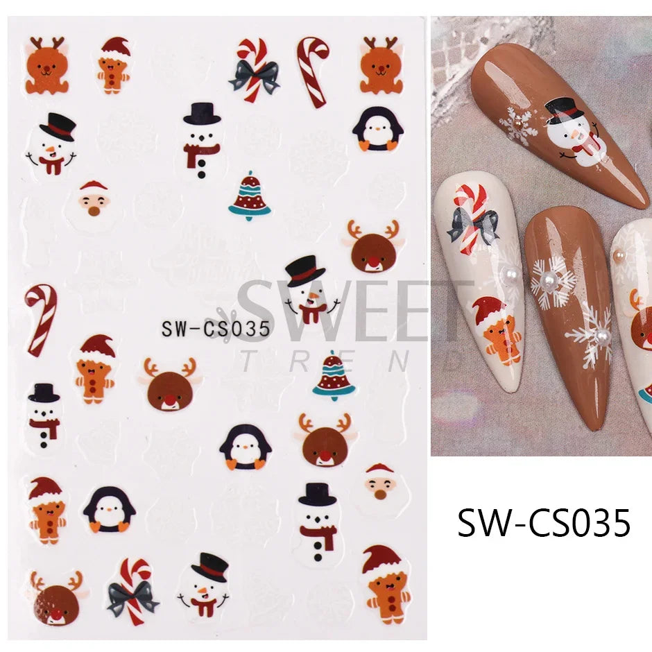 Winter Christmas Nail Sticker Snowflake Magpie Bird 3D Slider Leaf Halloween New Year Design Decoration Manicure 2023 Trend Foil