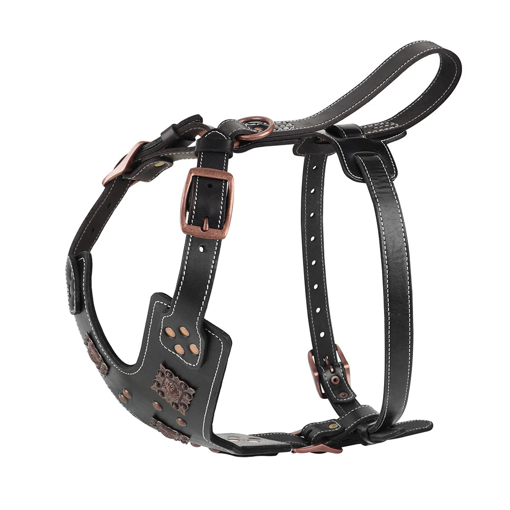 Pettorina Genuine Leather Dog Harness Durable Large Dogs Harnesses Riveted Pet Training Vest With Metal Accessories For Medium Large Dogs