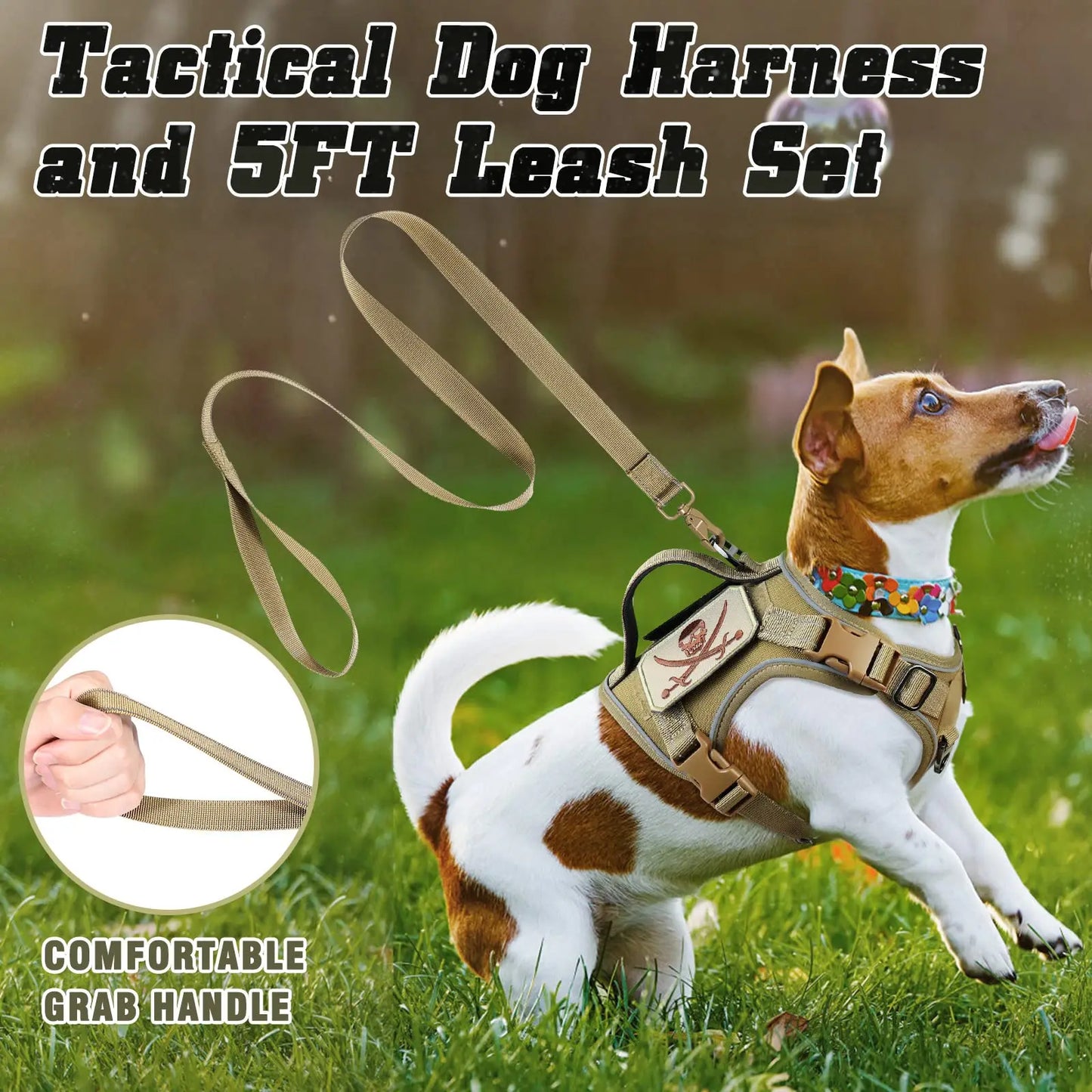 Tactical Dog Harness for Small Dogs - Military Service Dog Vest with Vertical Handle and Reflective Vest for Outdoor Training