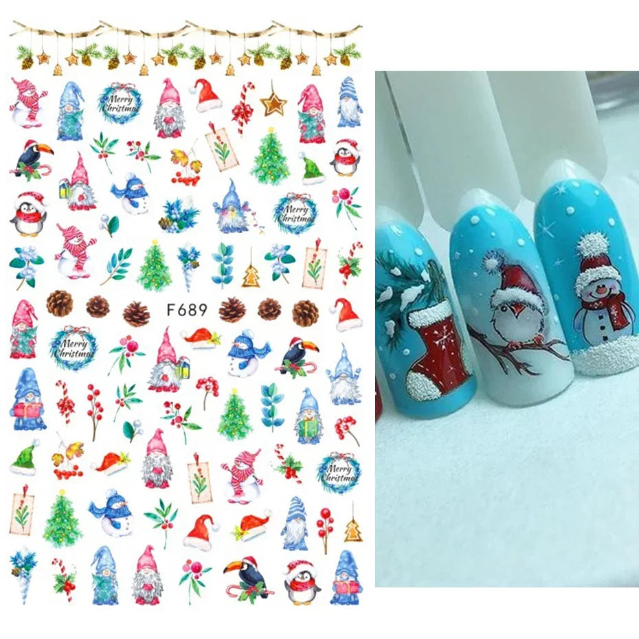Winter Christmas Nail Sticker Snowflake Magpie Bird 3D Slider Leaf Halloween New Year Design Decoration Manicure 2023 Trend Foil