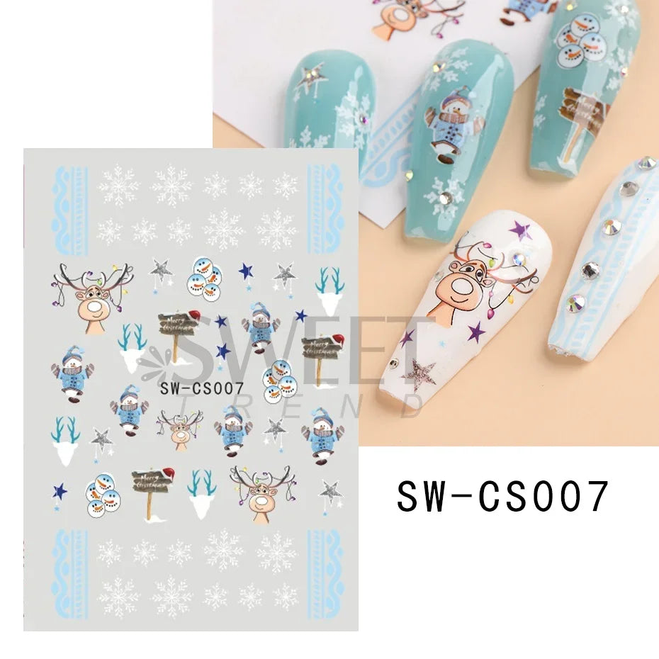 Winter Christmas Nail Sticker Snowflake Magpie Bird 3D Slider Leaf Halloween New Year Design Decoration Manicure 2023 Trend Foil