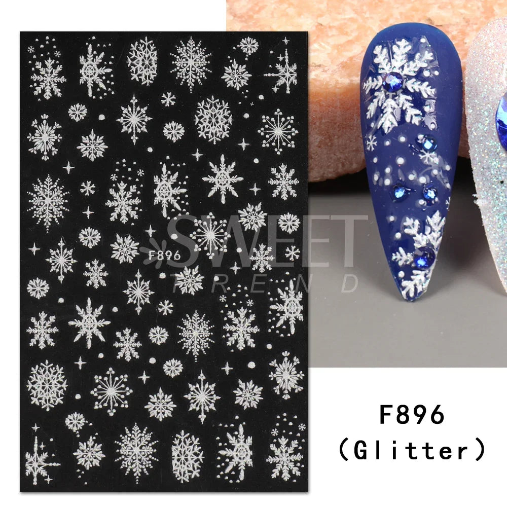 Winter Christmas Nail Sticker Snowflake Magpie Bird 3D Slider Leaf Halloween New Year Design Decoration Manicure 2023 Trend Foil