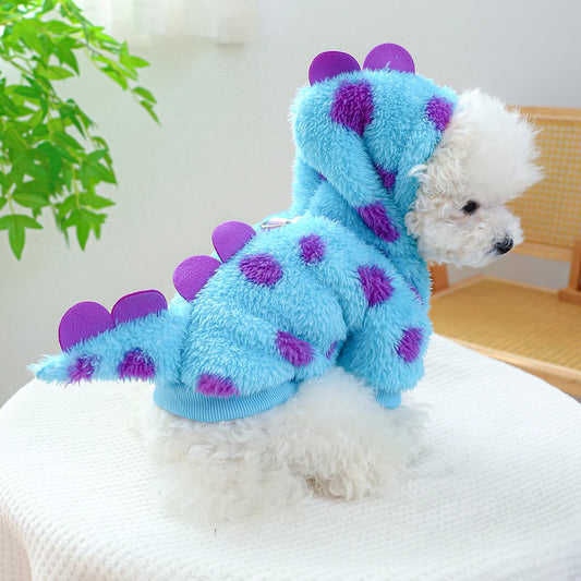 Vestiti 1PC Pet Clothing Dog Cat Autumn and Winter Thickened Warm Blue Dinosaur Hooded Coat With Drawstring Buckle For Small Medium Dogs