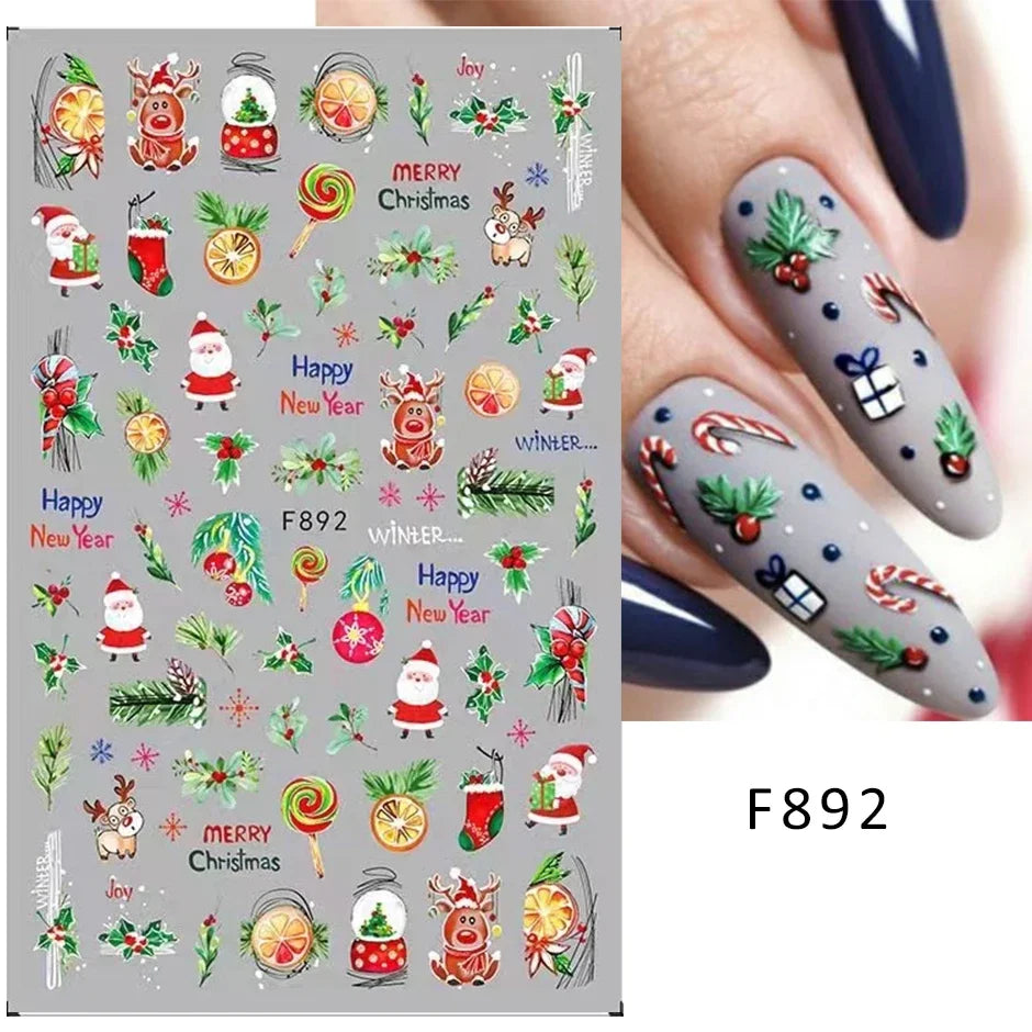 Winter Christmas Nail Sticker Snowflake Magpie Bird 3D Slider Leaf Halloween New Year Design Decoration Manicure 2023 Trend Foil