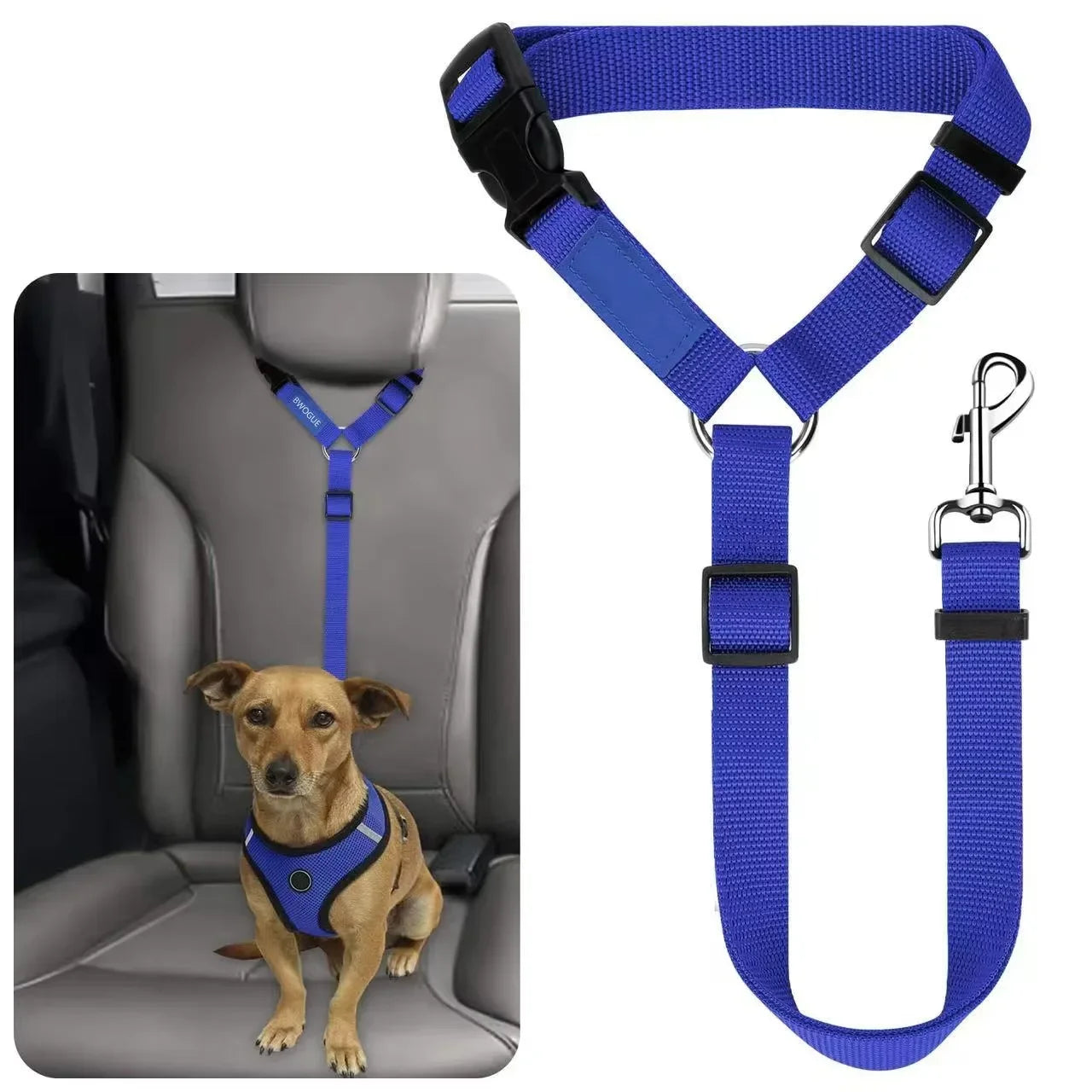 Solid Color Two-in-one Pet Car Seat Belt Nylon Lead Leash Backseat Safety Belt Adjustable Dogs Harness Collar Pet Accessories