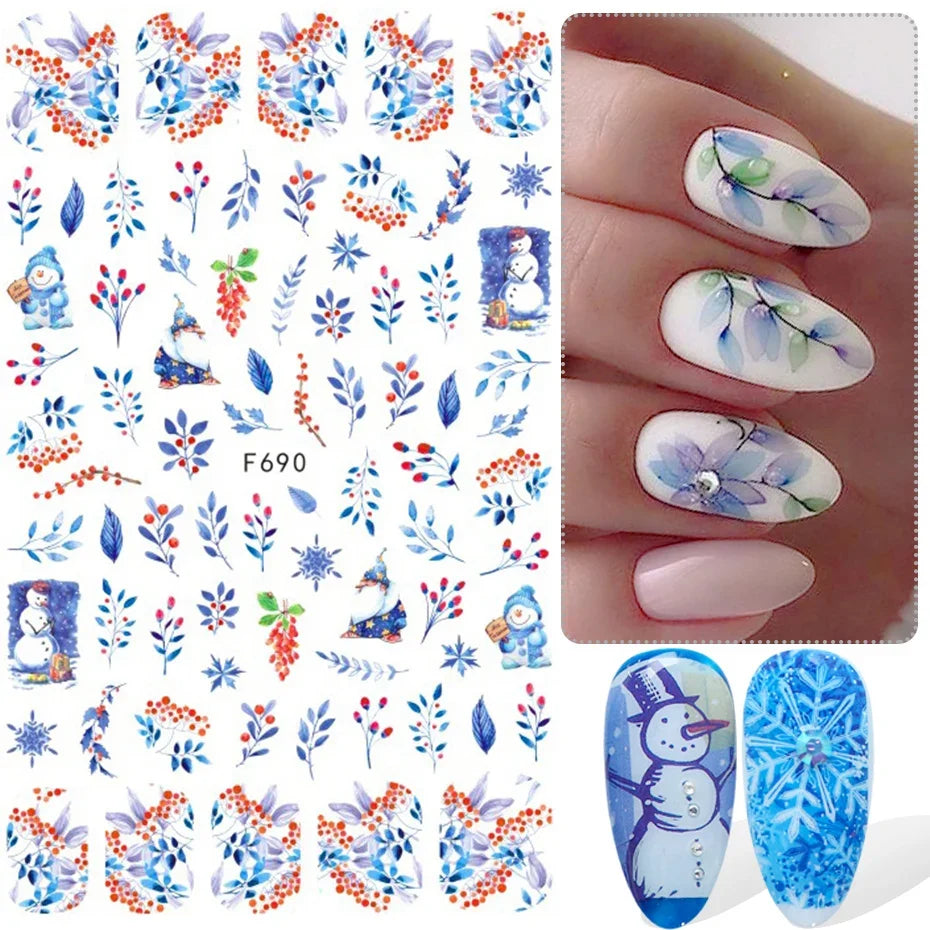 Winter Christmas Nail Sticker Snowflake Magpie Bird 3D Slider Leaf Halloween New Year Design Decoration Manicure 2023 Trend Foil