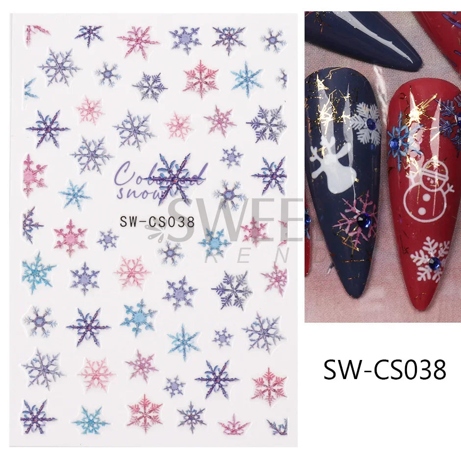 Winter Christmas Nail Sticker Snowflake Magpie Bird 3D Slider Leaf Halloween New Year Design Decoration Manicure 2023 Trend Foil