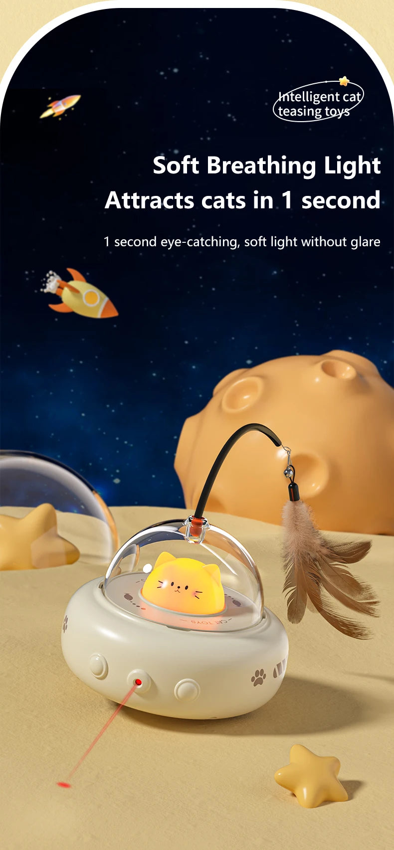 Smart Teaser Cat Toy Electric UFO Cat Teaser Stick With Bell Training Pet Toys Replaceable Feather Interactive Cat Supplies