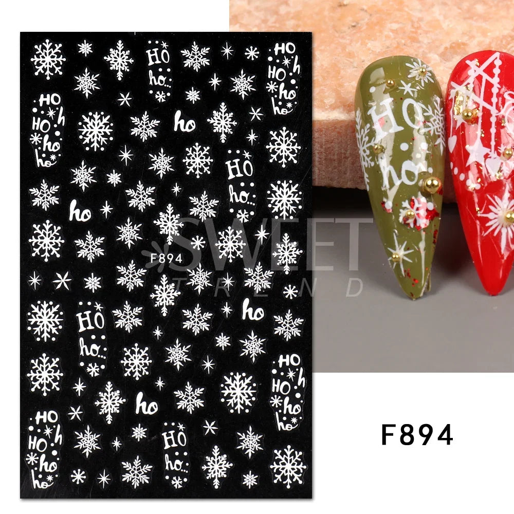 Winter Christmas Nail Sticker Snowflake Magpie Bird 3D Slider Leaf Halloween New Year Design Decoration Manicure 2023 Trend Foil