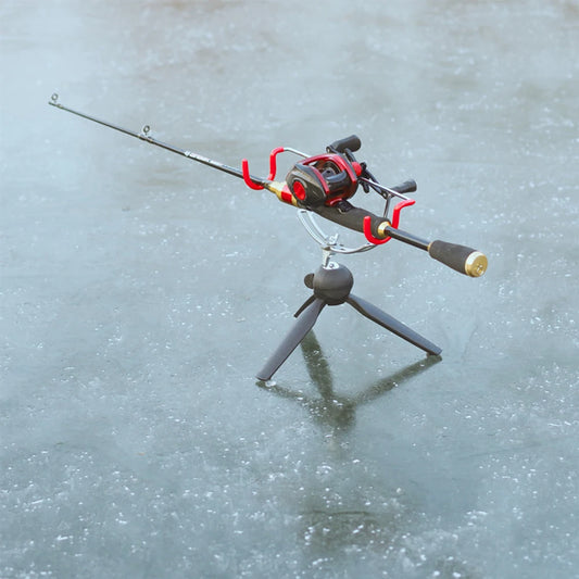 Supporti Portable Ice Fishing Rod Holder Easily Installation Double-Head Fish Pole Holder Adjustable Angle Metal Folding Rod Holder