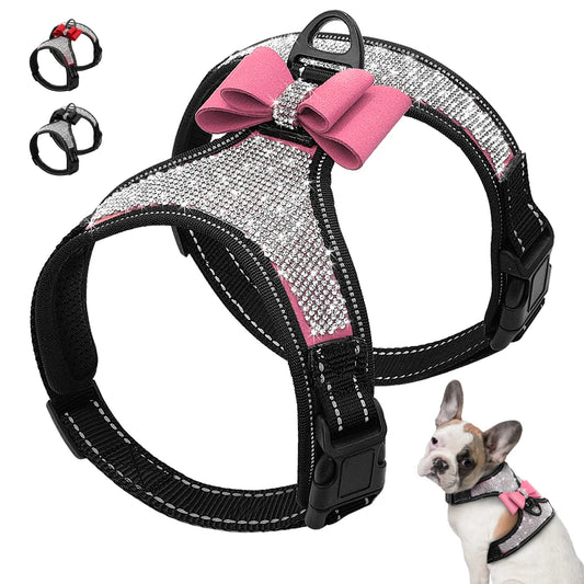 Pettorina Bling Rhinestone Mesh Dog Harness Cute Bowknot Small Dog Harnesses Vest Reflective Puppy Cat Vest Adjustable For Dogs  Chihuahua