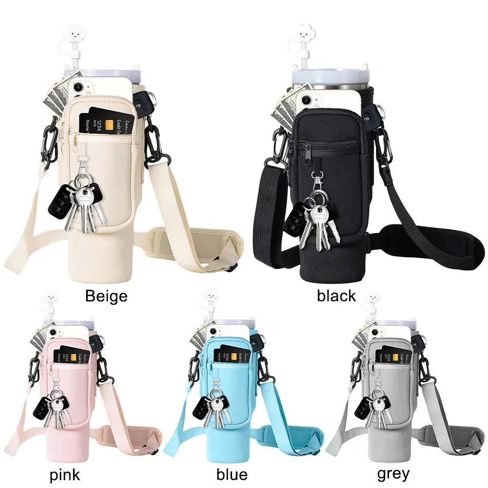 Water Bottle Case Cover Bag With Adjustable Shoulder Strap For Stanley Quencher Cup Sleeve Neoprene Bottle Holder Pouch
