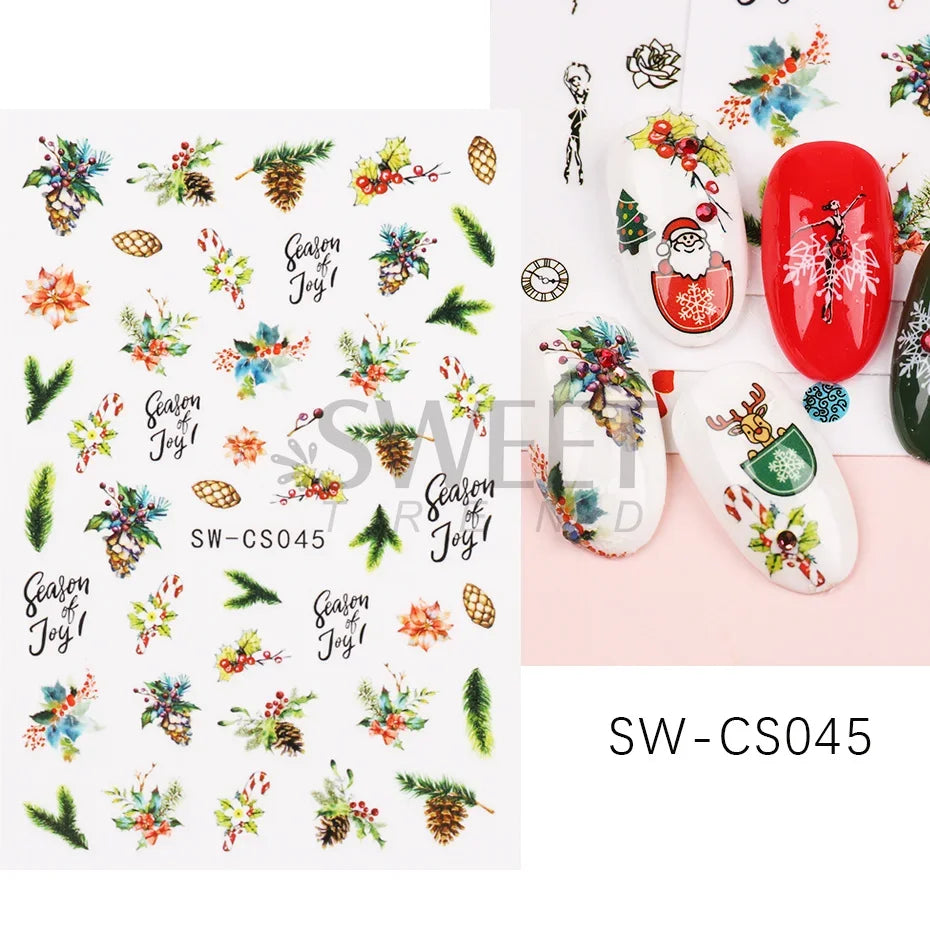 Winter Christmas Nail Sticker Snowflake Magpie Bird 3D Slider Leaf Halloween New Year Design Decoration Manicure 2023 Trend Foil